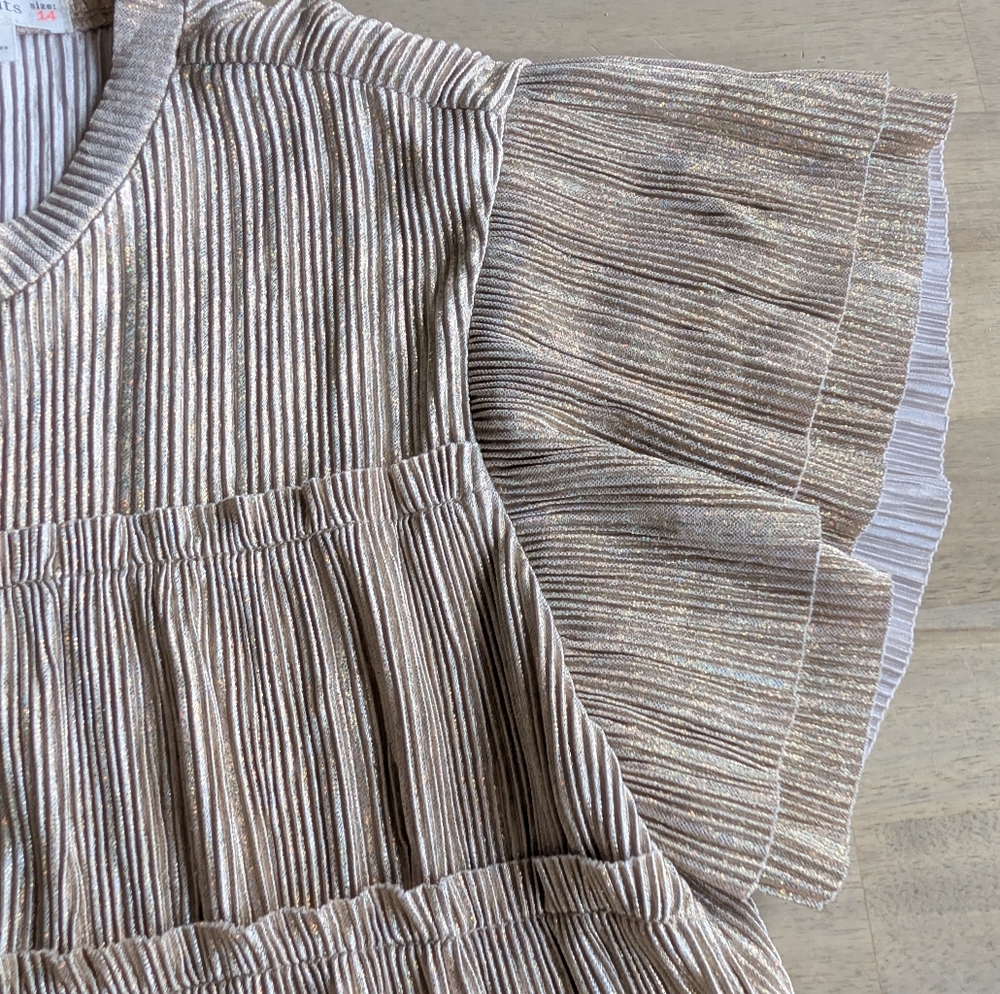 CREWCUTS Girls' Metallic Flutter-Sleeve dress With Ruffle Details Size 14 - Picture 5 of 8